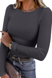 Willluxe® Essential Ribbed Long Sleeve Crewneck Top