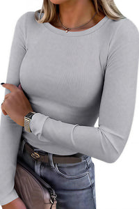 Willluxe® Essential Ribbed Long Sleeve Crewneck Top