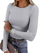 Willluxe® Essential Ribbed Long Sleeve Crewneck Top