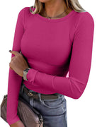 Willluxe® Essential Ribbed Long Sleeve Crewneck Top