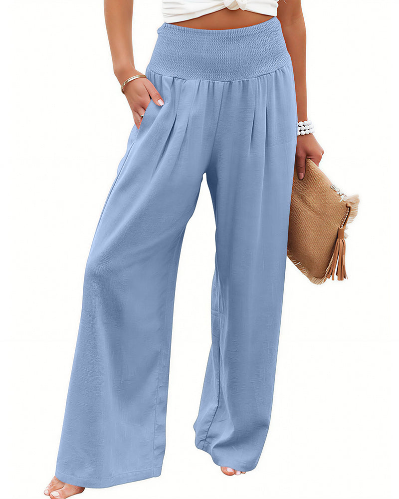 Willluxe® Breezy Cotton Smocked Wide Leg Pants
