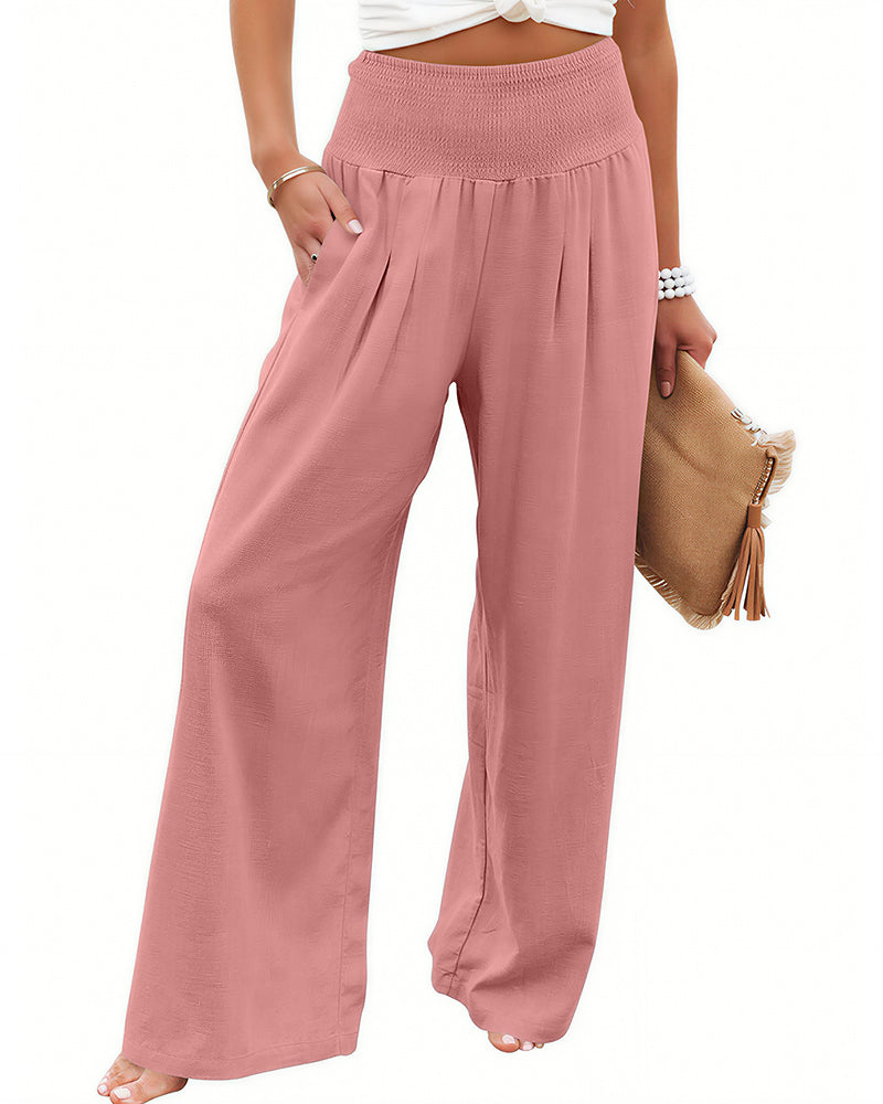 Willluxe® Breezy Cotton Smocked Wide Leg Pants