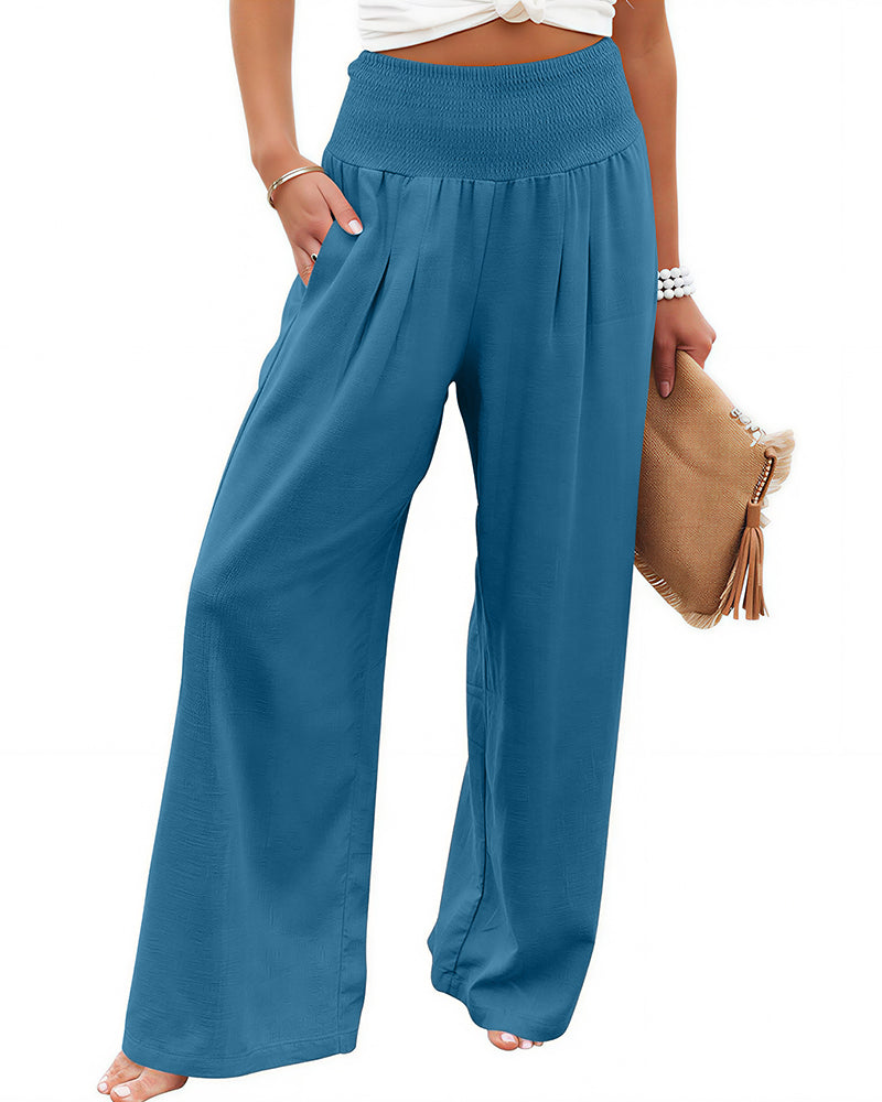Willluxe® Breezy Cotton Smocked Wide Leg Pants