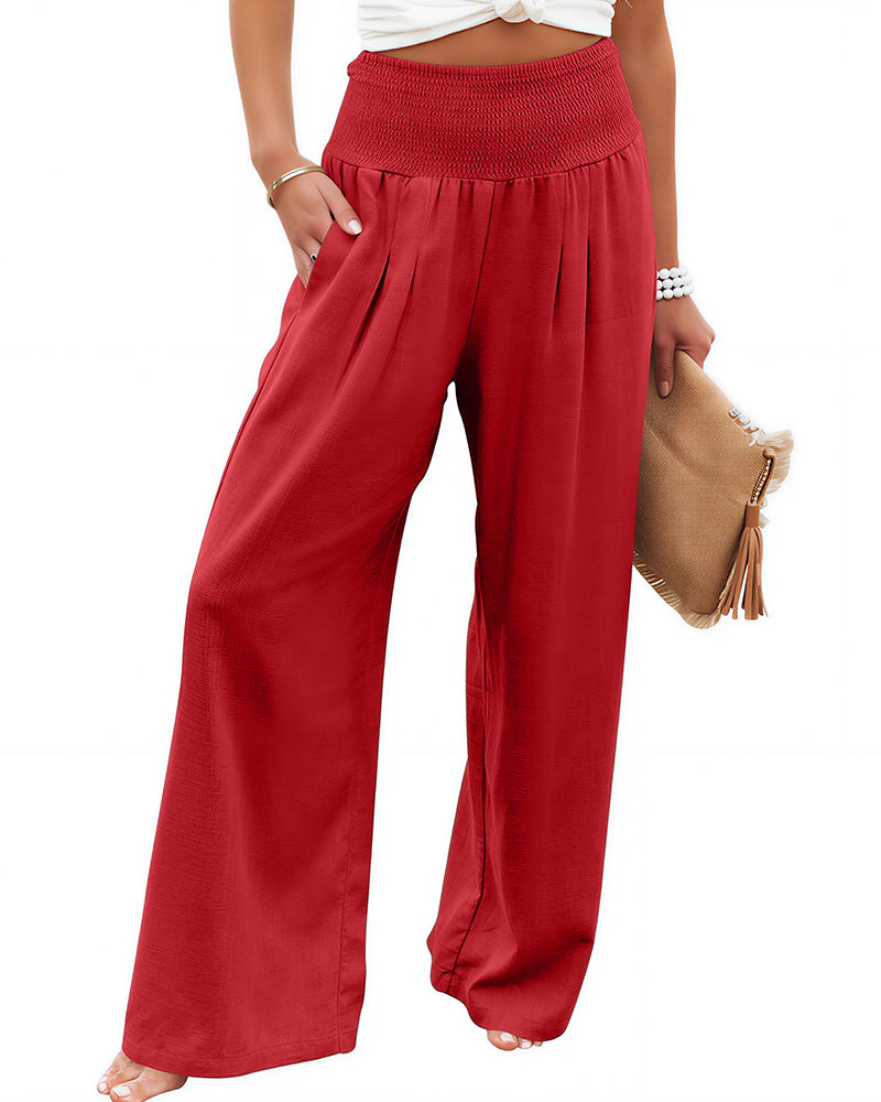 Willluxe® Breezy Cotton Smocked Wide Leg Pants