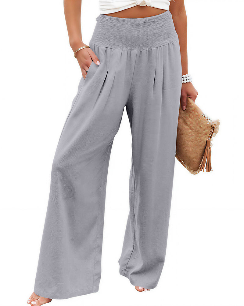 Willluxe® Breezy Cotton Smocked Wide Leg Pants