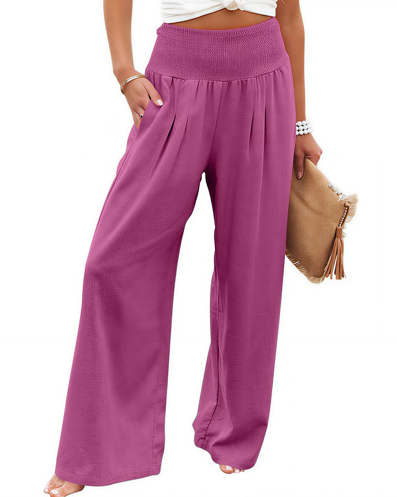 Willluxe® Breezy Cotton Smocked Wide Leg Pants