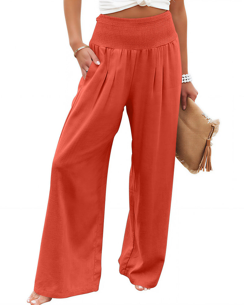 Willluxe® Breezy Cotton Smocked Wide Leg Pants