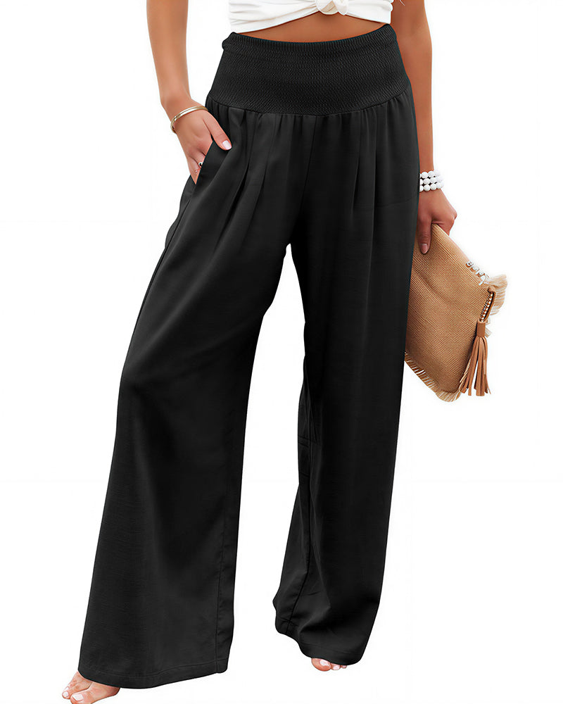 Willluxe® Breezy Cotton Smocked Wide Leg Pants