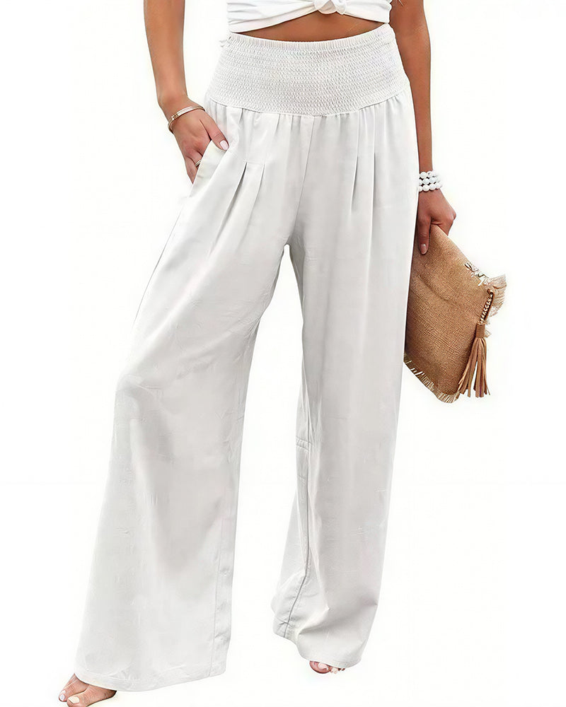 Willluxe® Breezy Cotton Smocked Wide Leg Pants
