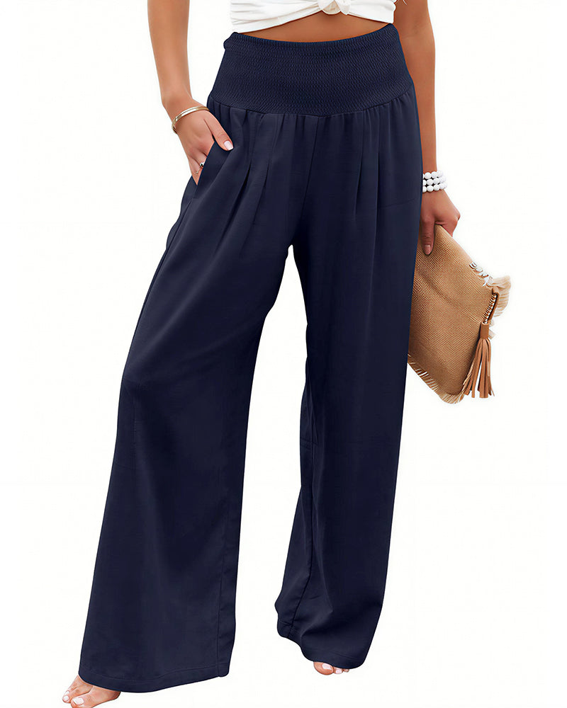 Willluxe® Breezy Cotton Smocked Wide Leg Pants