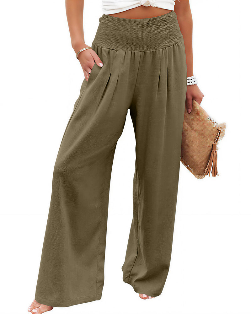 Willluxe® Breezy Cotton Smocked Wide Leg Pants
