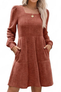 Willluxe® Square Neck Tiered Mini Dress With Pockets