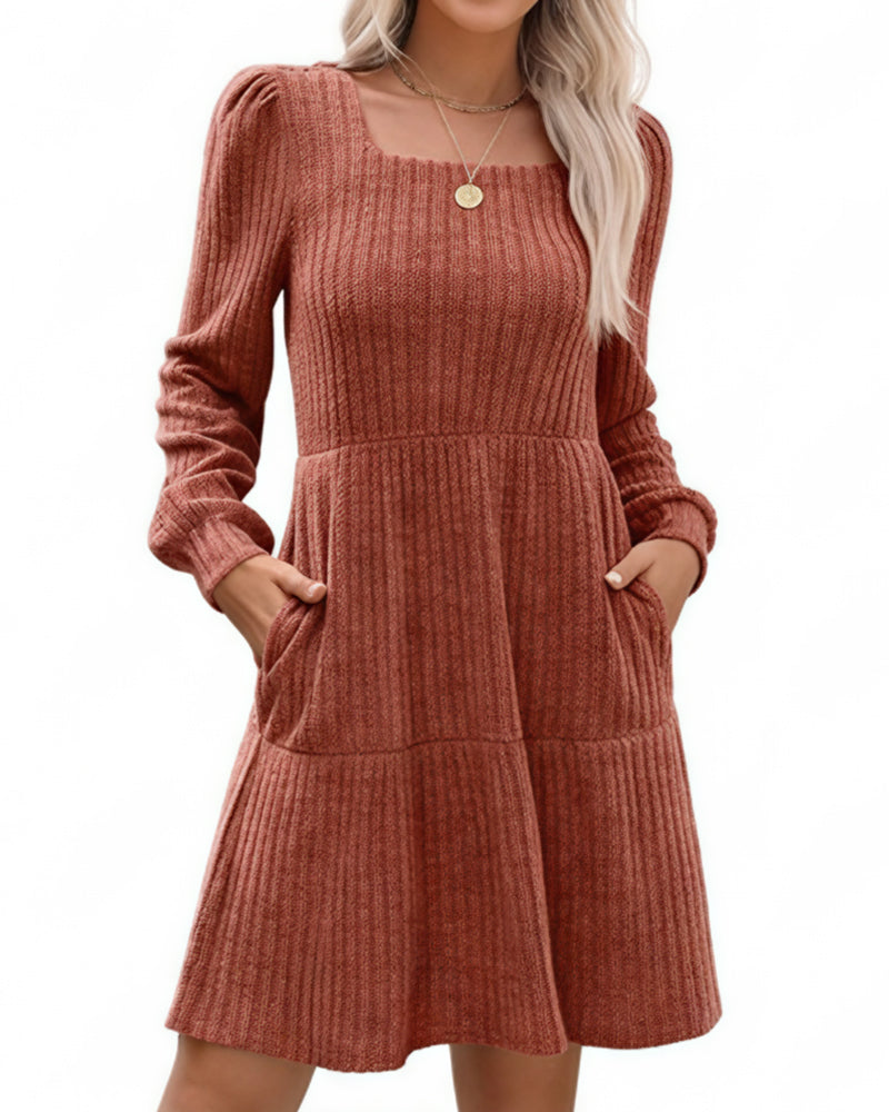 Willluxe® Square Neck Tiered Mini Dress With Pockets