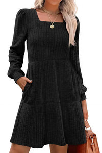 Willluxe® Square Neck Tiered Mini Dress With Pockets