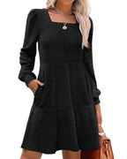 Willluxe® Square Neck Tiered Mini Dress With Pockets