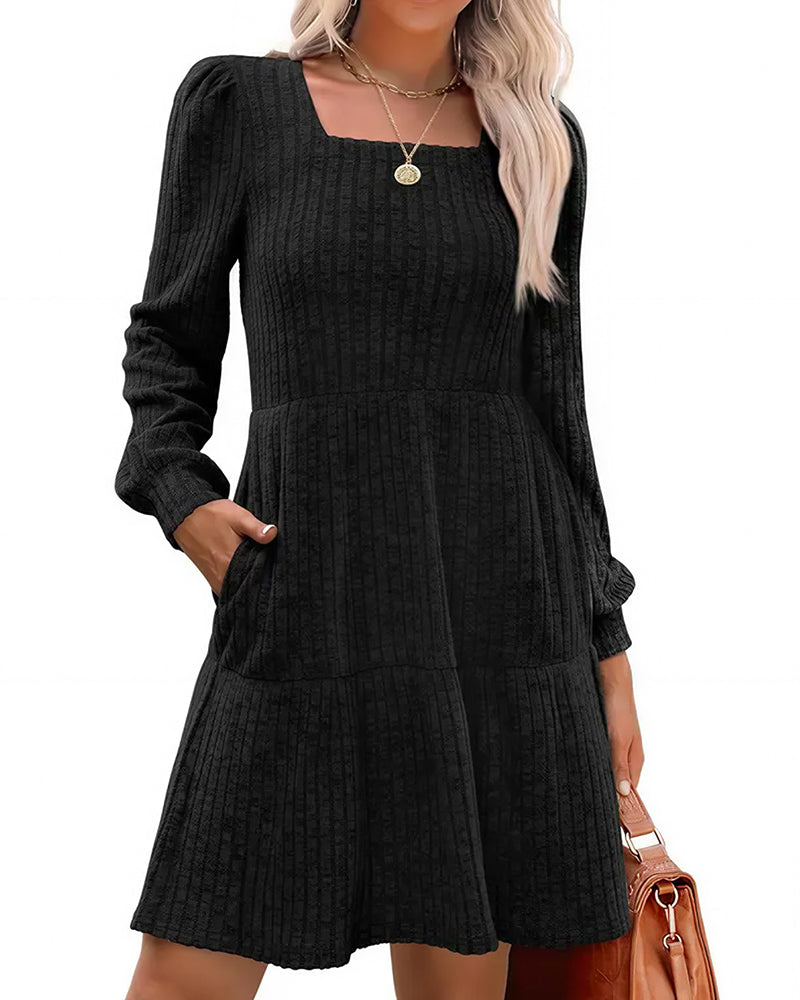 Willluxe® Square Neck Tiered Mini Dress With Pockets
