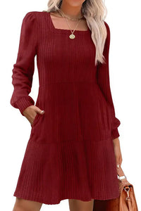 Willluxe® Square Neck Tiered Mini Dress With Pockets