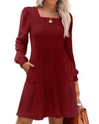 Willluxe® Square Neck Tiered Mini Dress With Pockets