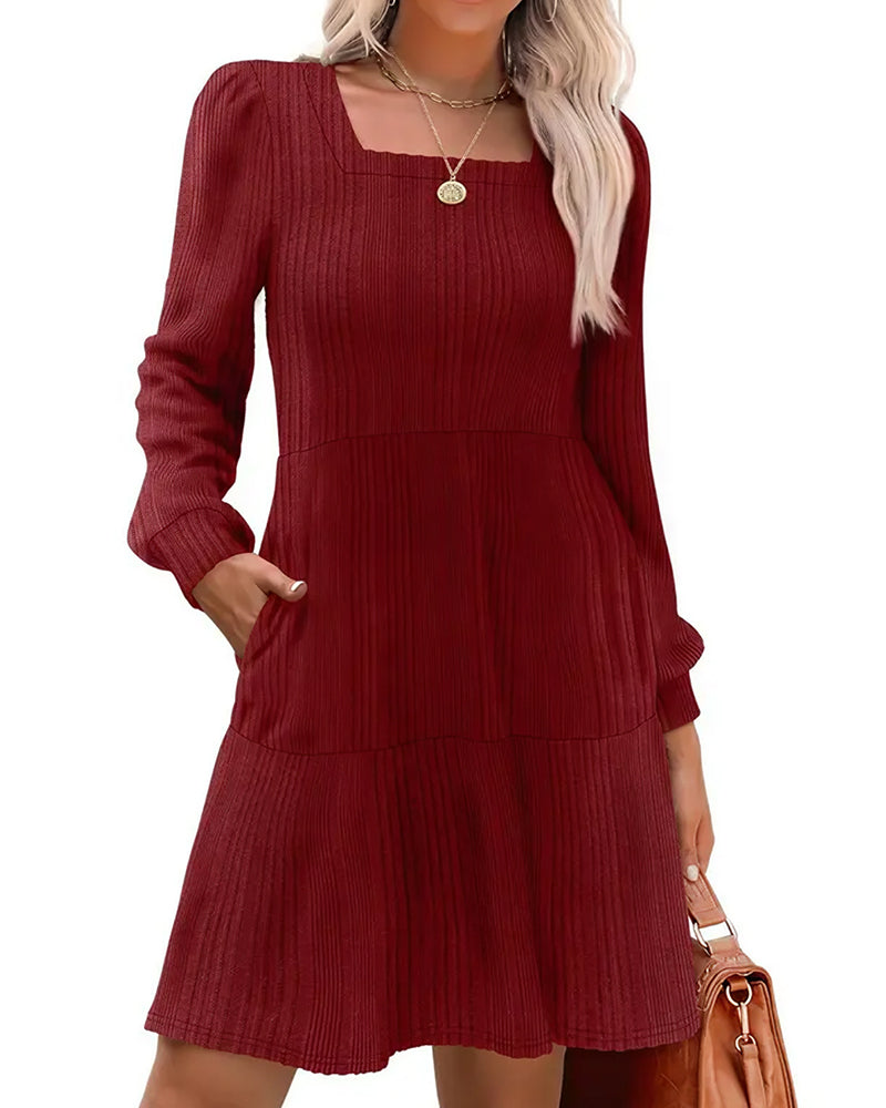 Willluxe® Square Neck Tiered Mini Dress With Pockets