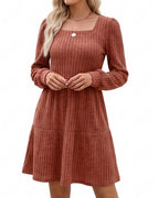 Willluxe® Square Neck Tiered Mini Dress With Pockets