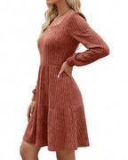 Willluxe® Square Neck Tiered Mini Dress With Pockets