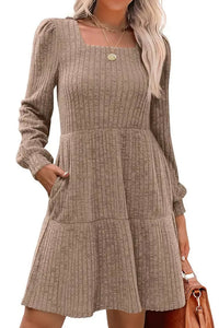 Willluxe® Square Neck Tiered Mini Dress With Pockets