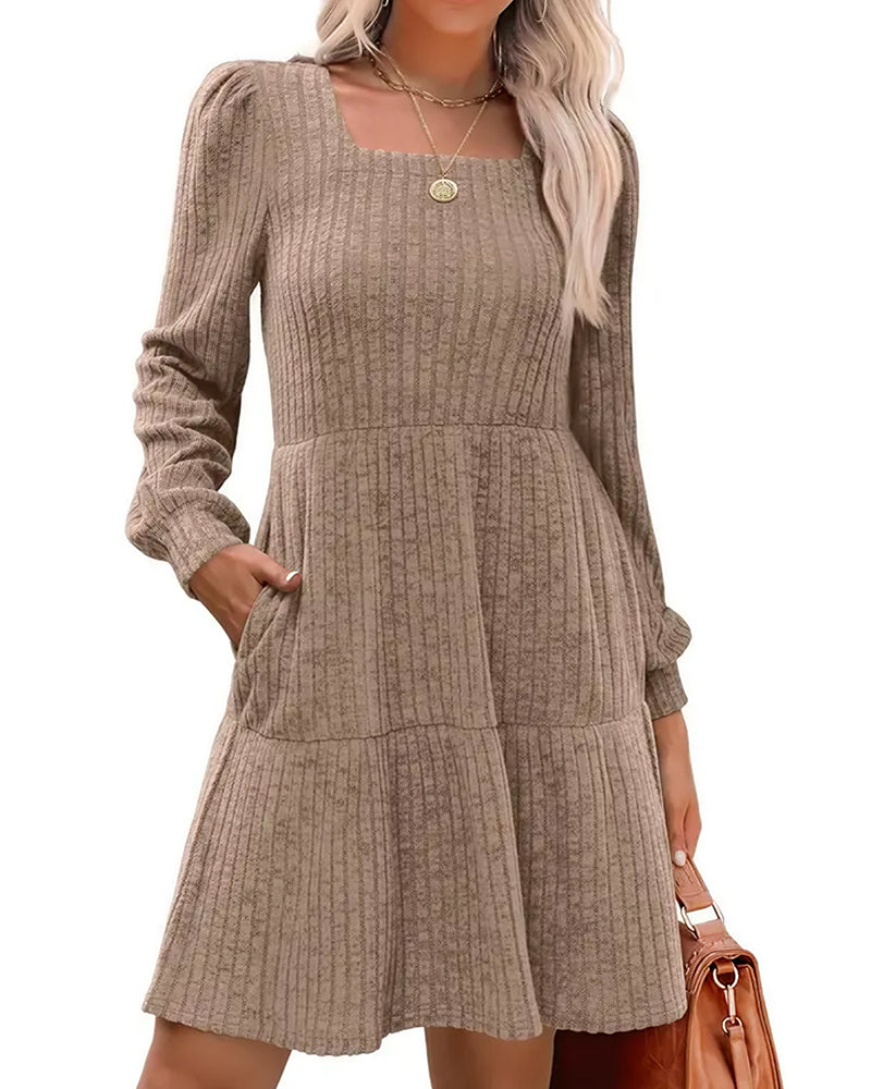 Willluxe® Square Neck Tiered Mini Dress With Pockets