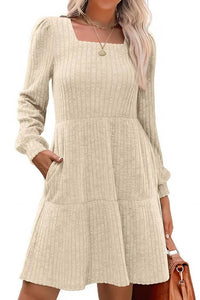 Willluxe® Square Neck Tiered Mini Dress With Pockets