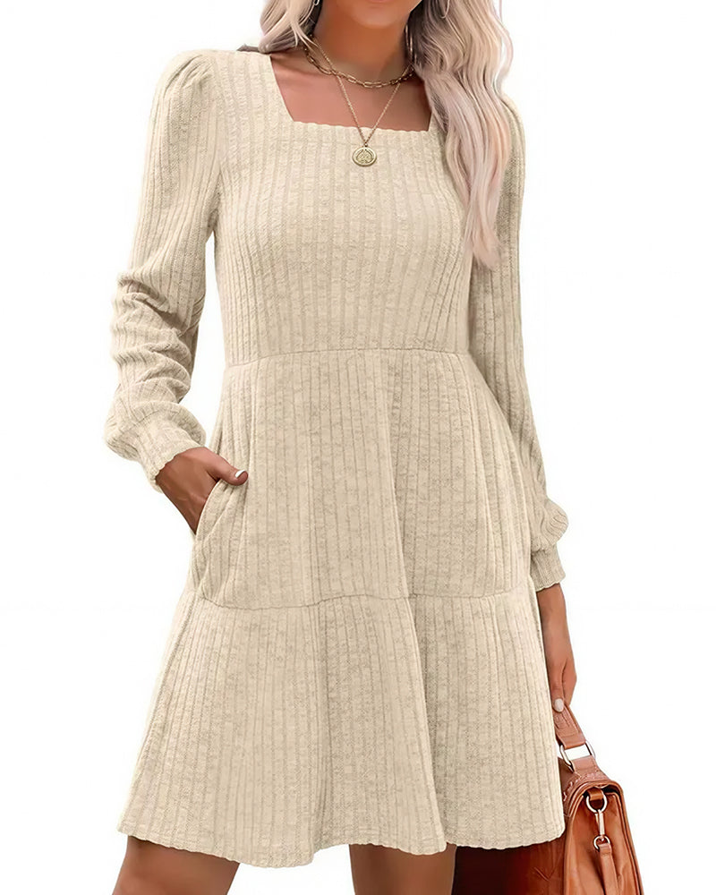 Willluxe® Square Neck Tiered Mini Dress With Pockets