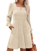 Willluxe® Square Neck Tiered Mini Dress With Pockets