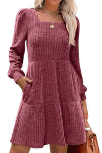 Willluxe® Square Neck Tiered Mini Dress With Pockets