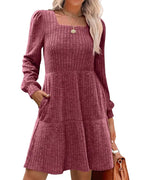 Willluxe® Square Neck Tiered Mini Dress With Pockets