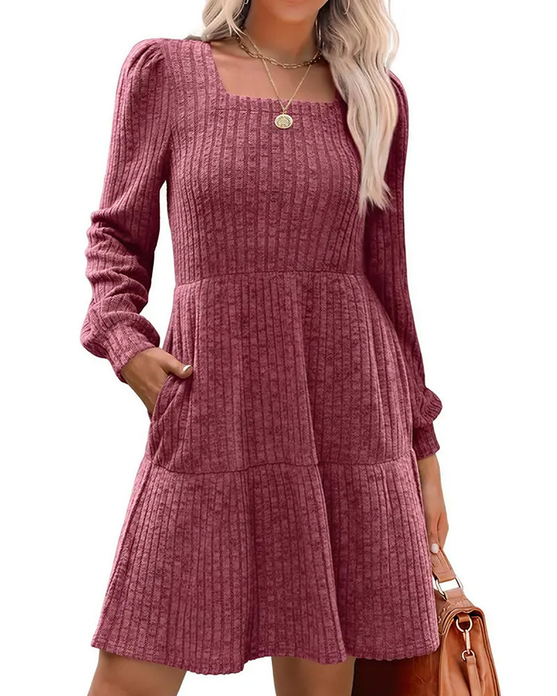Willluxe® Square Neck Tiered Mini Dress With Pockets