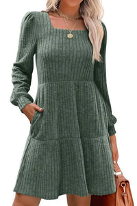 Willluxe® Square Neck Tiered Mini Dress With Pockets