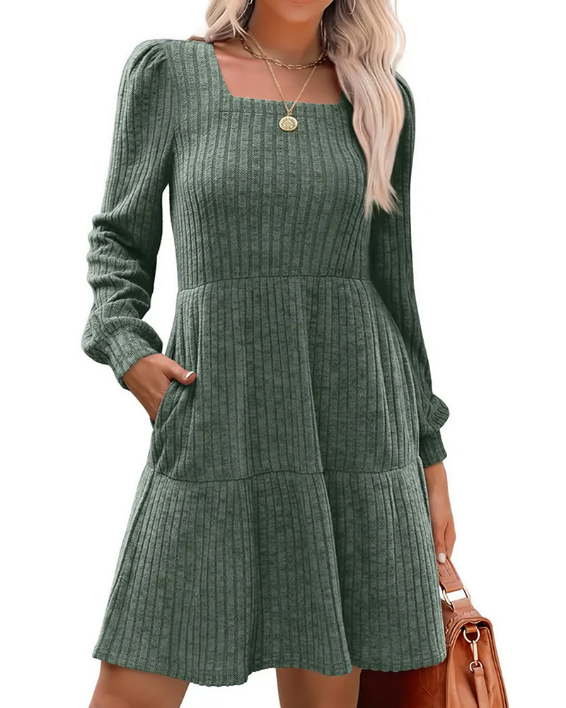 Willluxe® Square Neck Tiered Mini Dress With Pockets