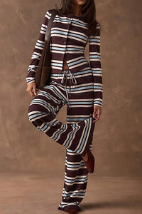 Willluxe® Cozy Vintage Striped Button-Up & Pant Set