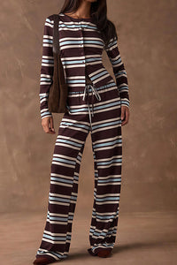 Willluxe® Cozy Vintage Striped Button-Up & Pant Set