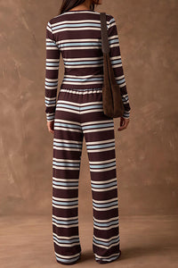 Willluxe® Cozy Vintage Striped Button-Up & Pant Set