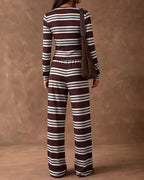 Willluxe® Cozy Vintage Striped Button-Up & Pant Set