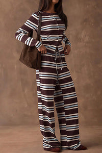 Willluxe® Cozy Vintage Striped Button-Up & Pant Set