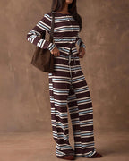 Willluxe® Cozy Vintage Striped Button-Up & Pant Set