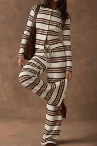 Willluxe® Cozy Vintage Striped Button-Up & Pant Set