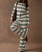 Willluxe® Cozy Vintage Striped Button-Up & Pant Set