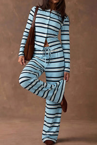 Willluxe® Cozy Vintage Striped Button-Up & Pant Set