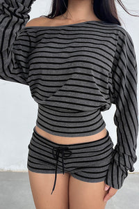 Willluxe® Slouchy Striped Off-Shoulder Crop Top Set