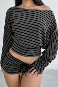 Willluxe® Slouchy Striped Off-Shoulder Crop Top Set