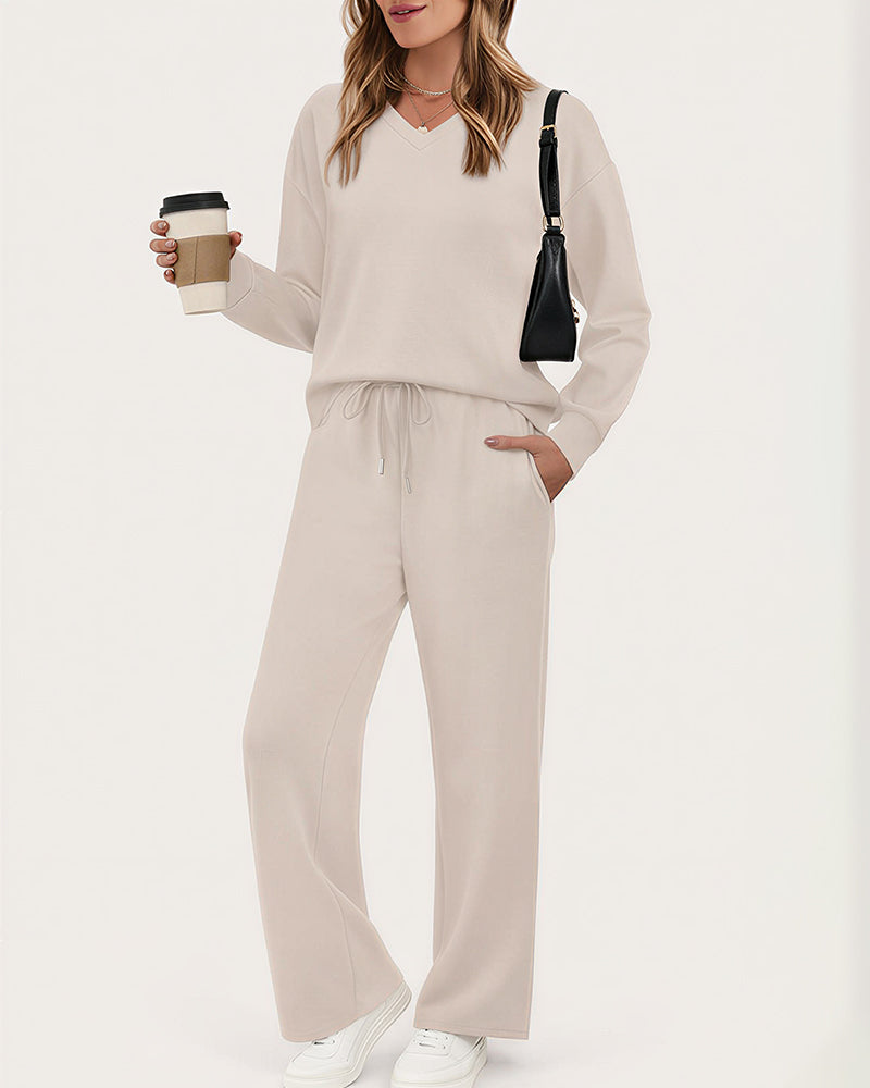Willluxe®  V-Neck Lounge & Commuter Two-Piece Set
