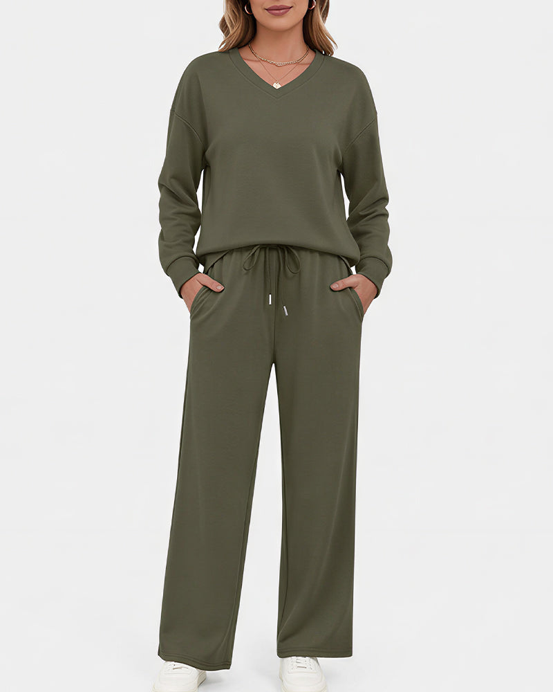 Willluxe®  V-Neck Lounge & Commuter Two-Piece Set