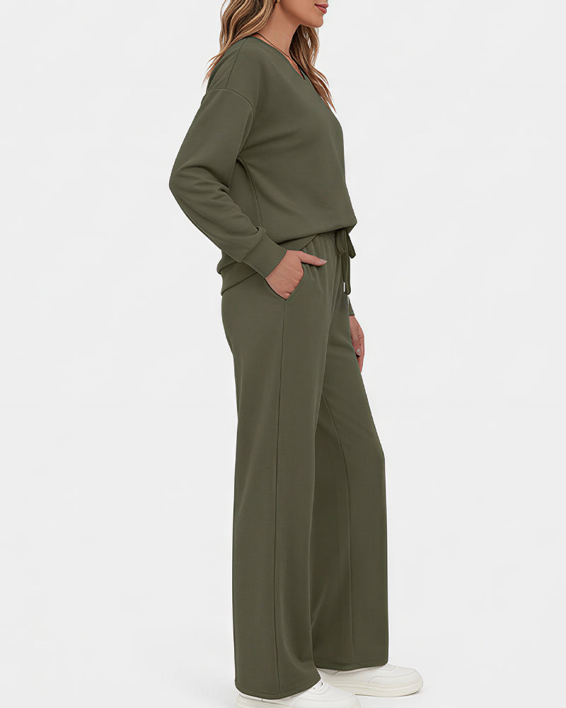 Willluxe®  V-Neck Lounge & Commuter Two-Piece Set