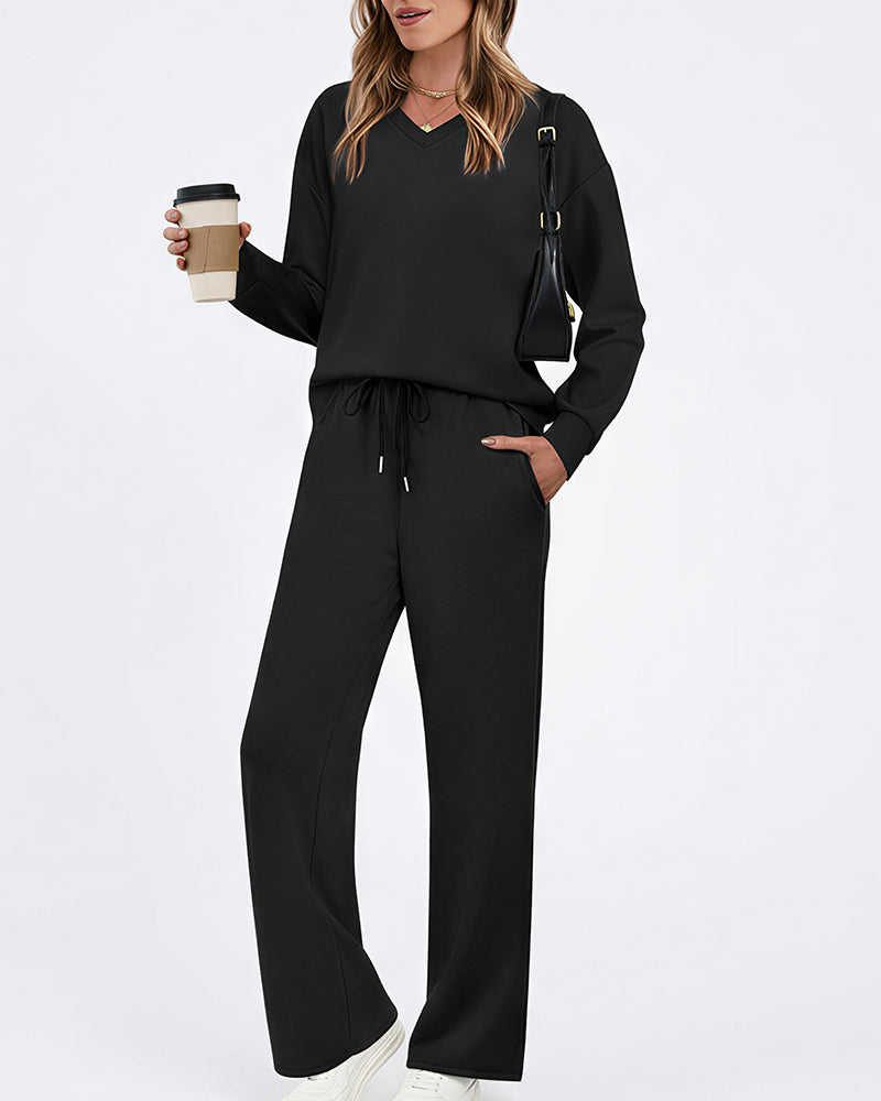 Willluxe®  V-Neck Lounge & Commuter Two-Piece Set